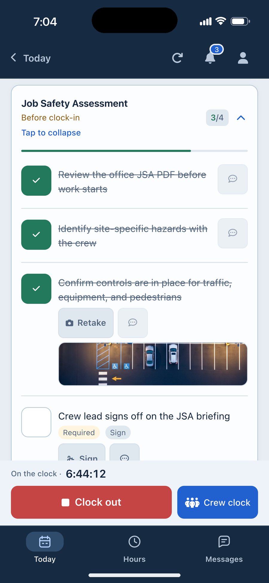 Checklists and the safety plan in the TruTec crew app