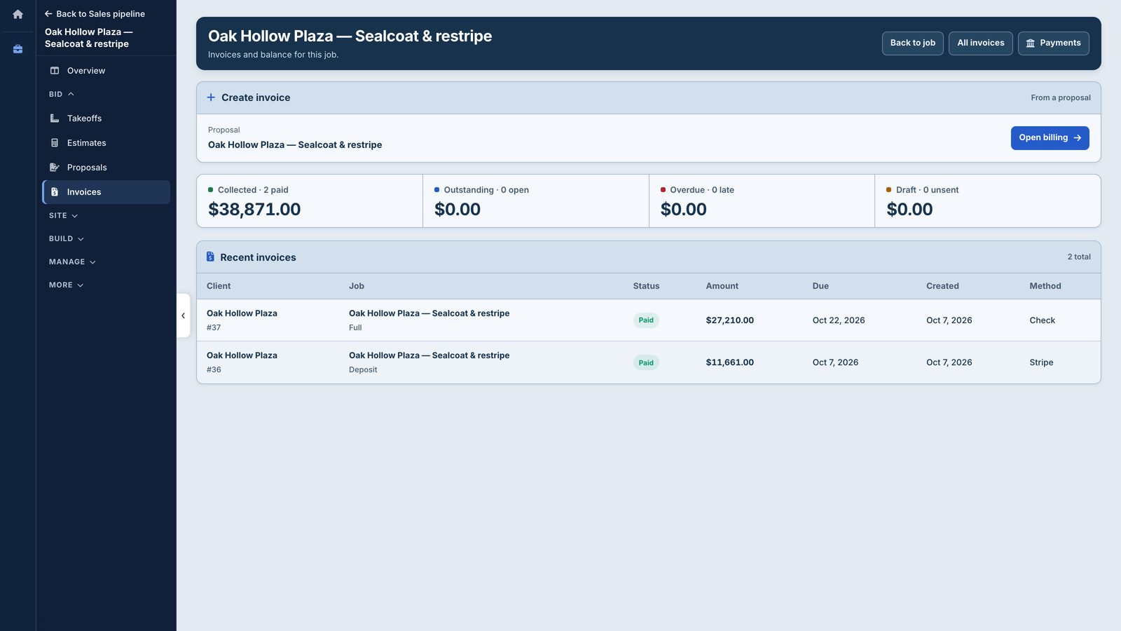 Oak Hollow Plaza invoices, paid in full