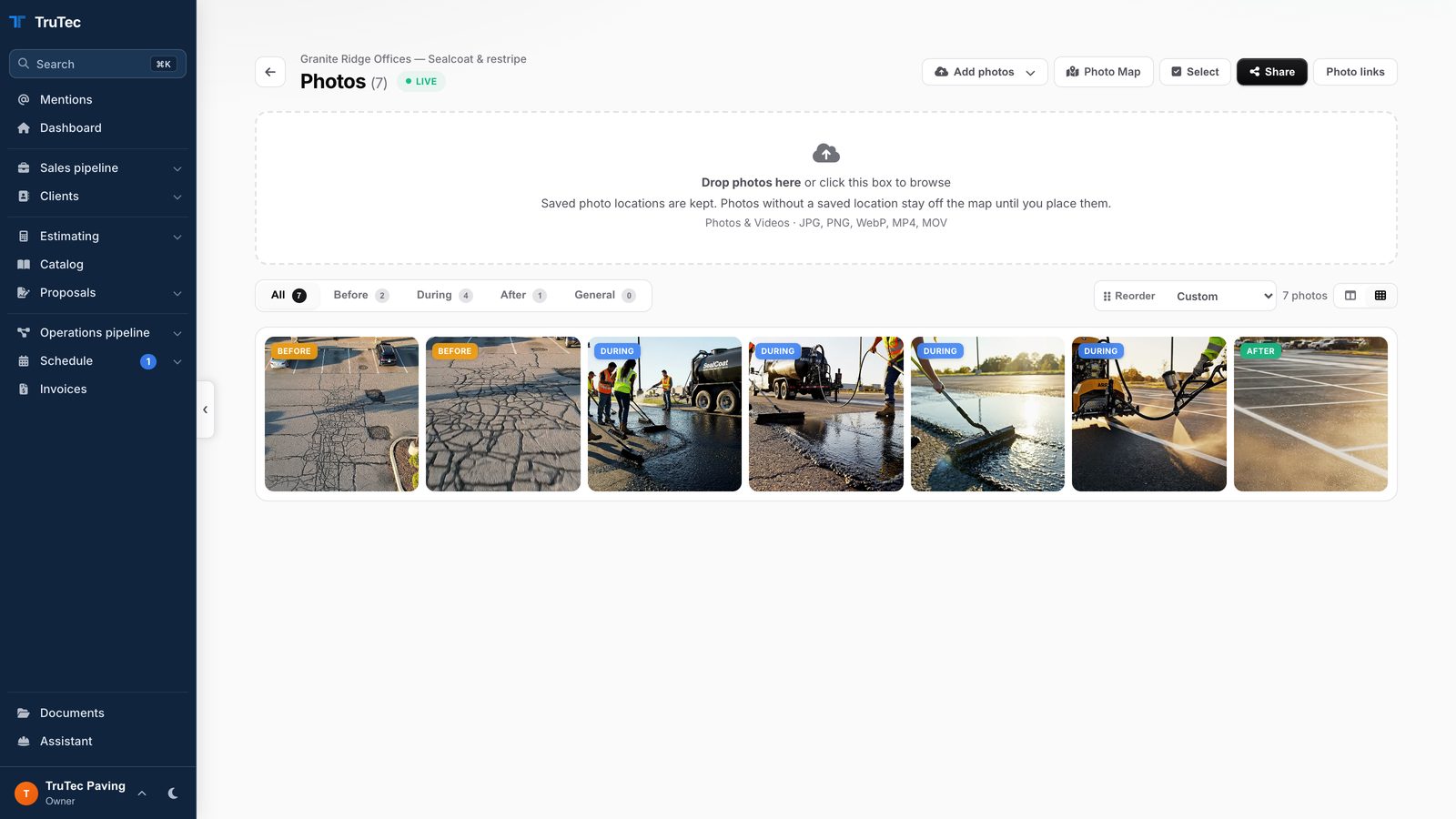 A job photo library with before, during and after photos